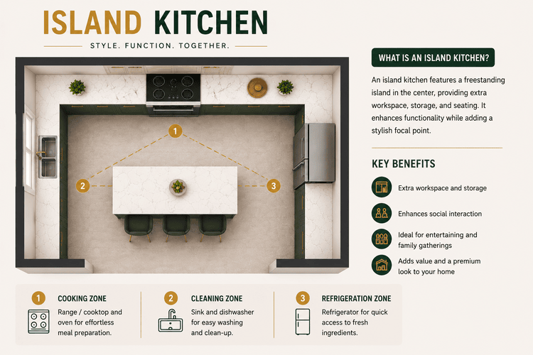 Island shape kitchen design