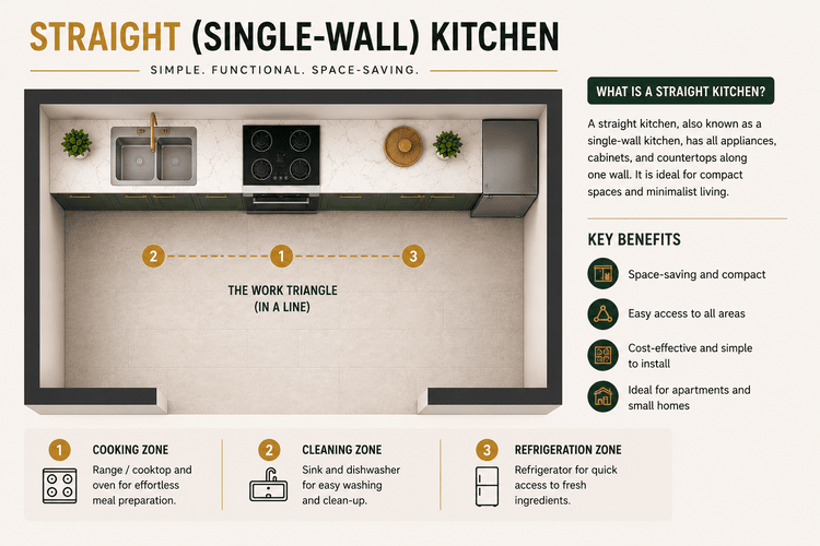 Straight shape kitchen design